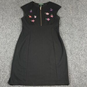 Lauren Ralph Lauren Sz 6 Embroidered Floral Black Sleeveless Graduation Dress